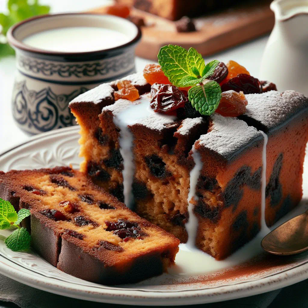 Golden-baked Maltese bread pudding in a dish, garnished with fresh herbs