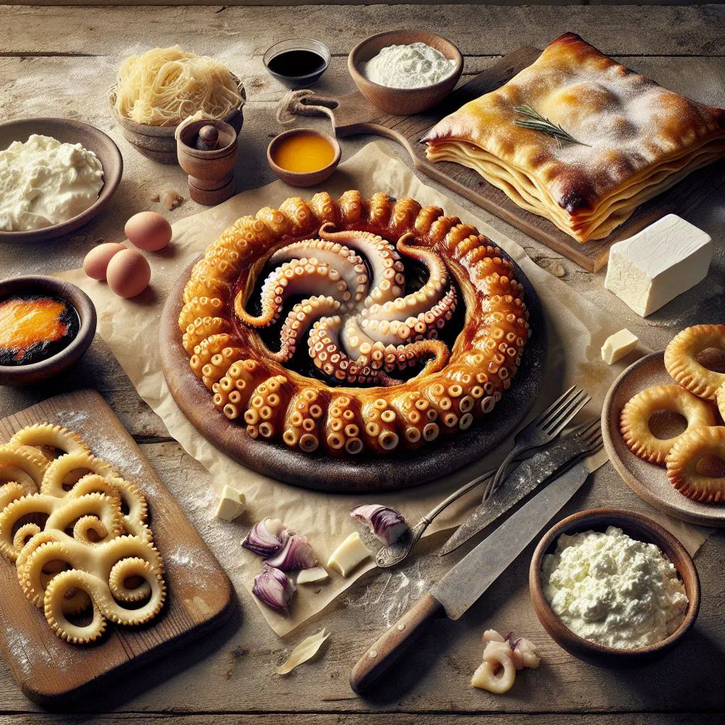 Golden baked pastizzi tal-qarnit puff pastry parcels filled with octopus