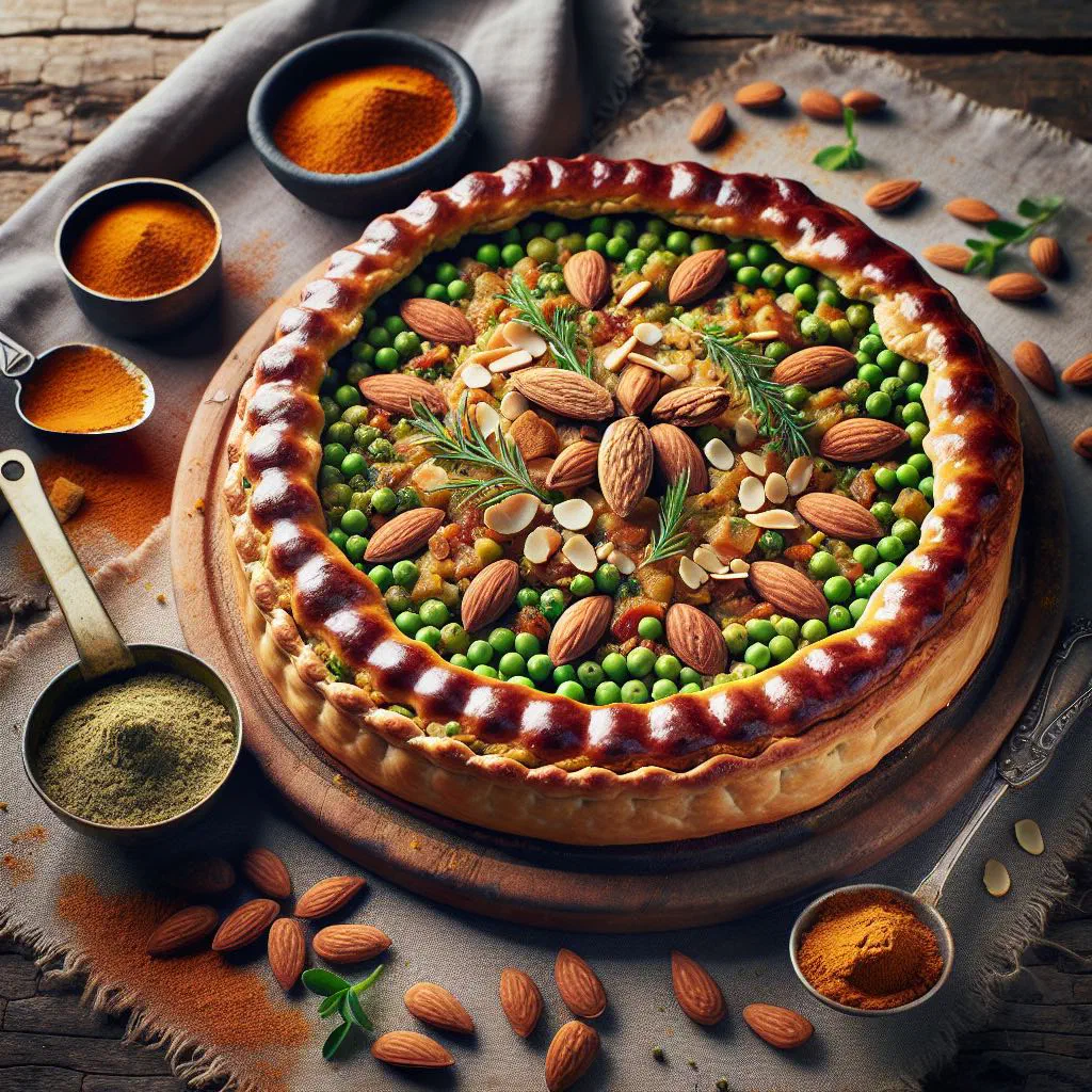Golden baked Maltese savoury meat pie cut open to show the filling
