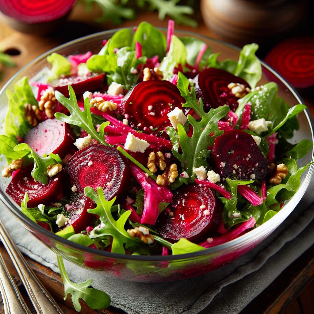 Bright red beetroot salad with onion and fresh parsley