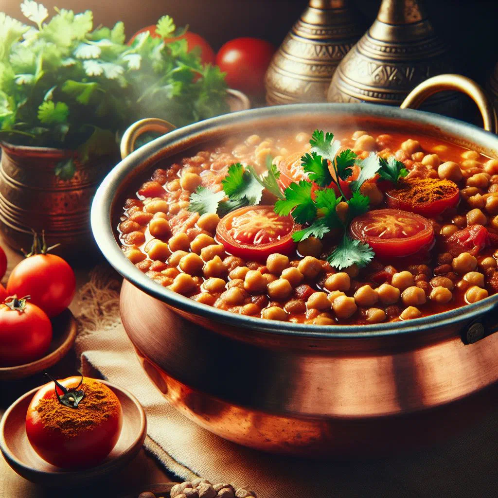 A steaming bowl of harira soup with lentils, chickpeas and fresh herbs