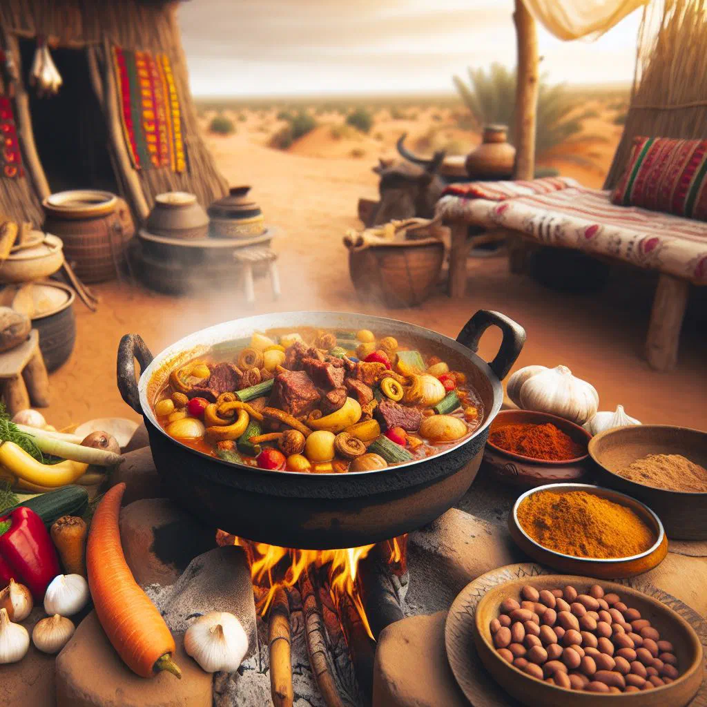Maffé peanut stew with tender meat and vegetables in a rich sauce