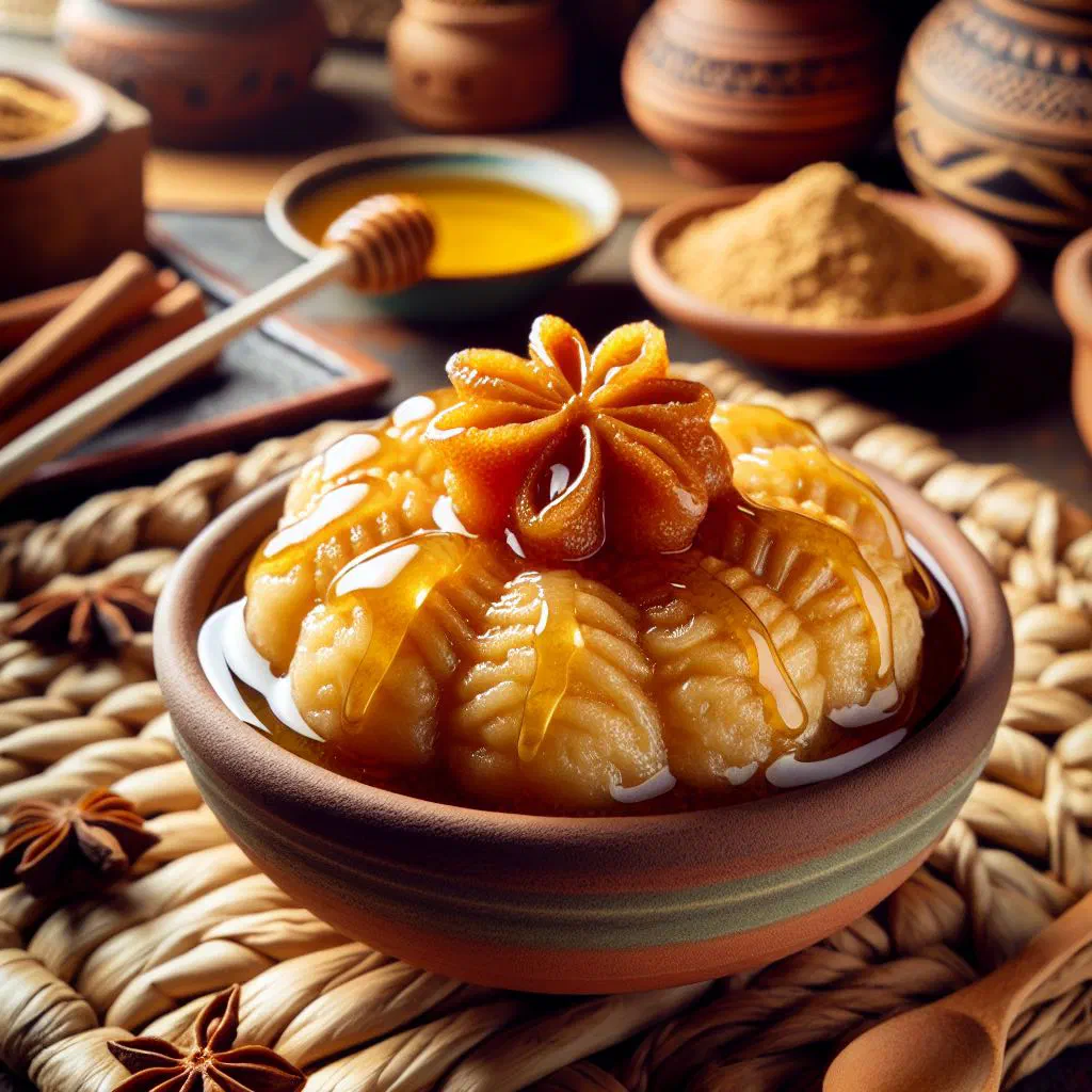 Golden fried makroudh pastries filled with date paste and glazed in honey
