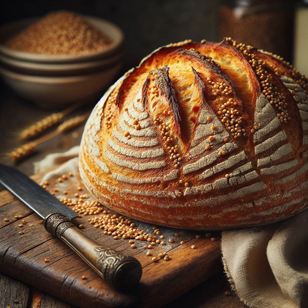 Golden millet flatbreads stacked on a wooden board