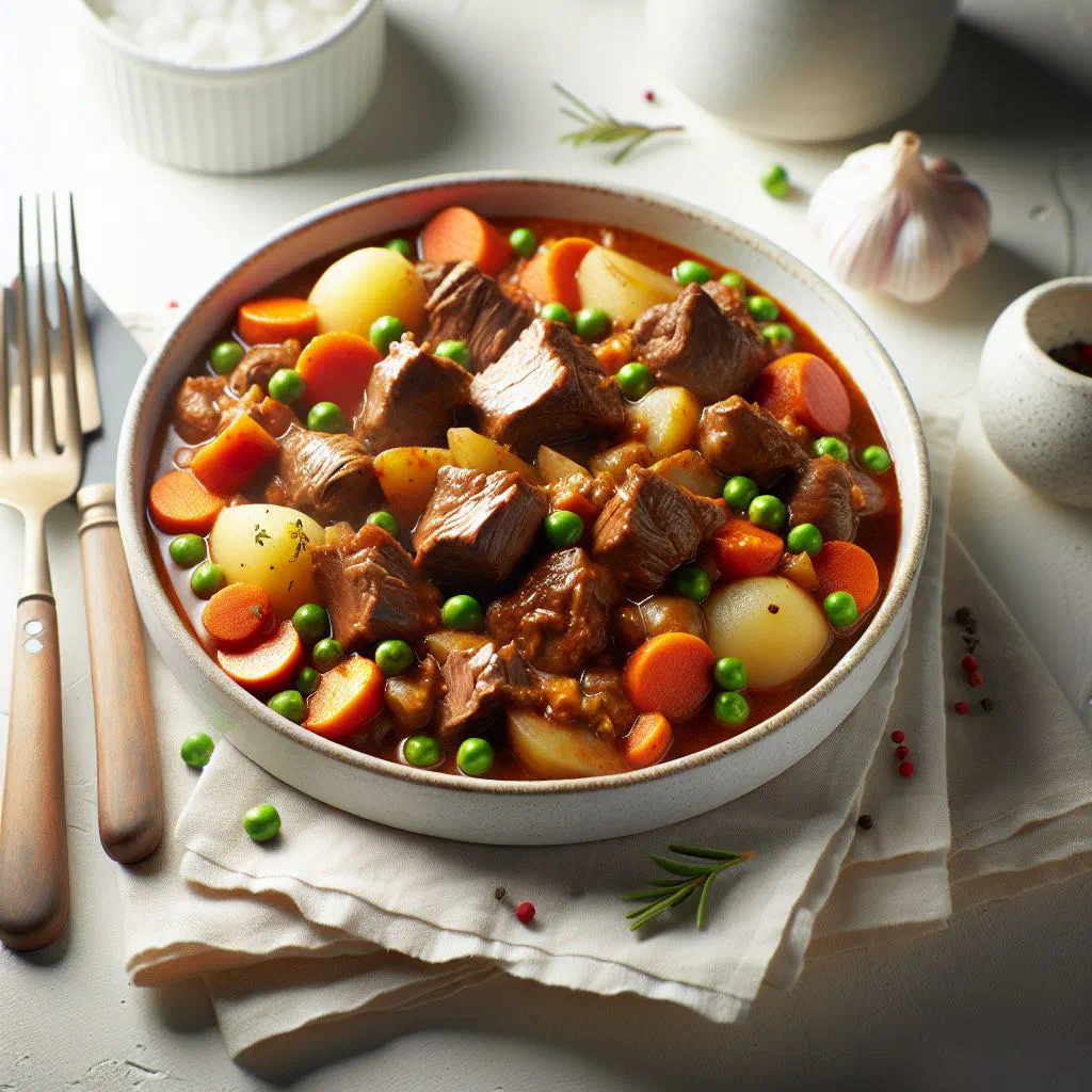Mauritanian lamb stew with vegetables garnished with fresh coriander