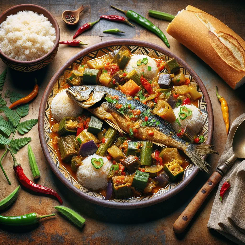 Bowl of Sauce Kaldou with tender meat, vegetables and a creamy peanut sauce