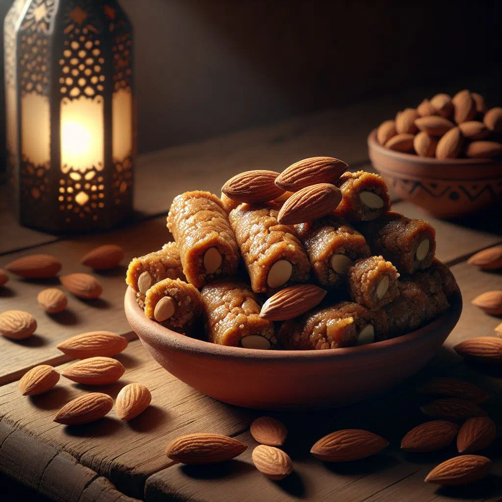 Bowl of Mauritanian sellou made from roasted flour, almonds and sesame