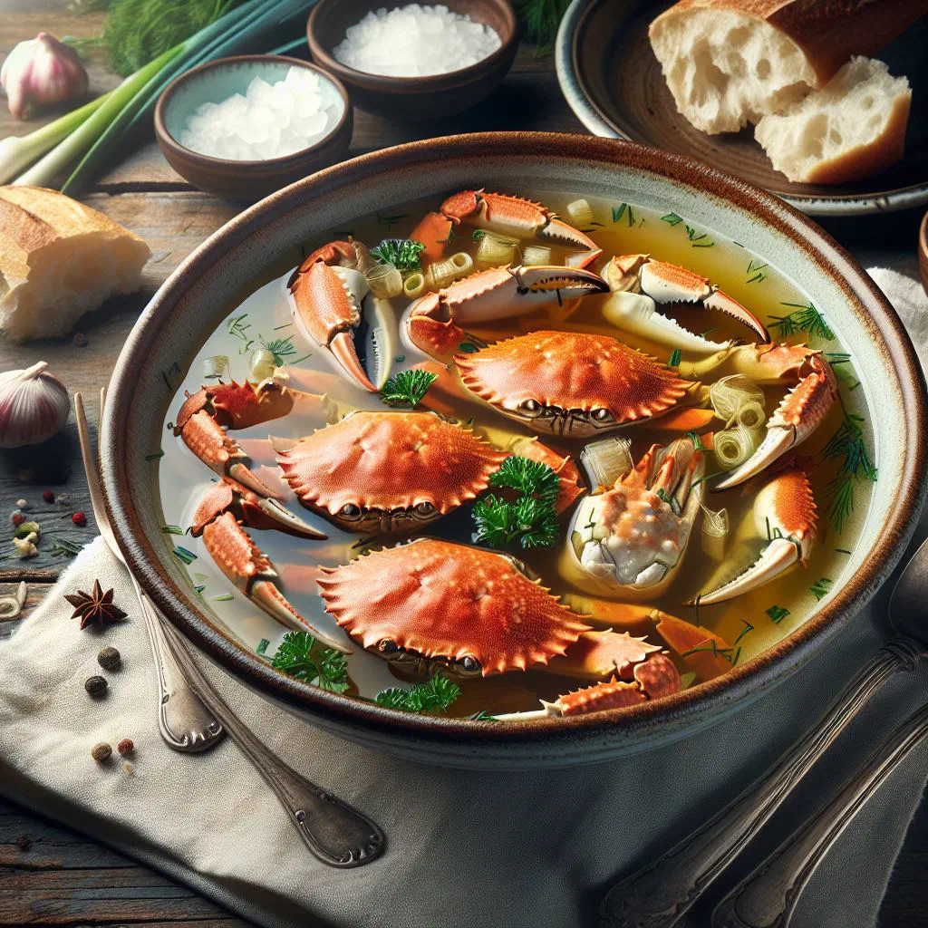 Mauritian crab soup with fresh coriander and a wedge of lemon
