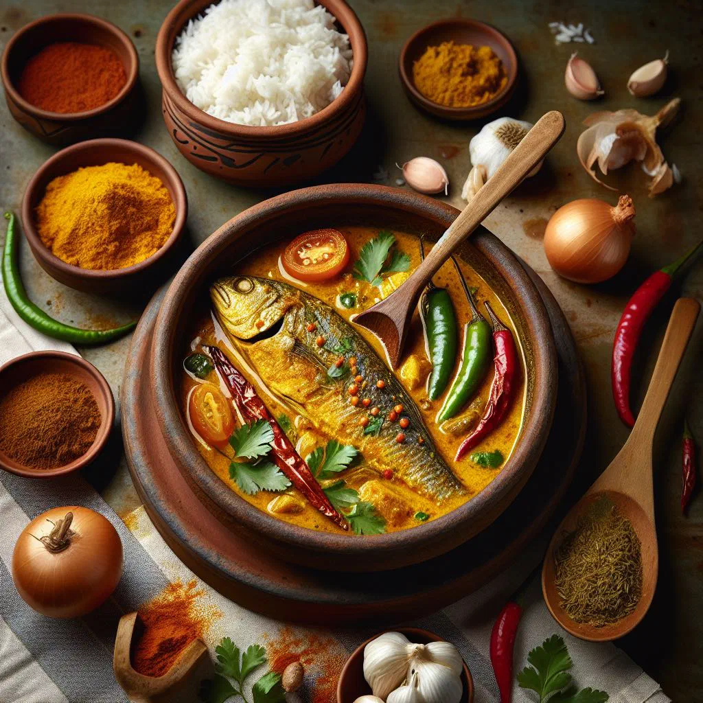 Mauritian fish curry in a creamy spiced coconut sauce garnished with fresh coriander