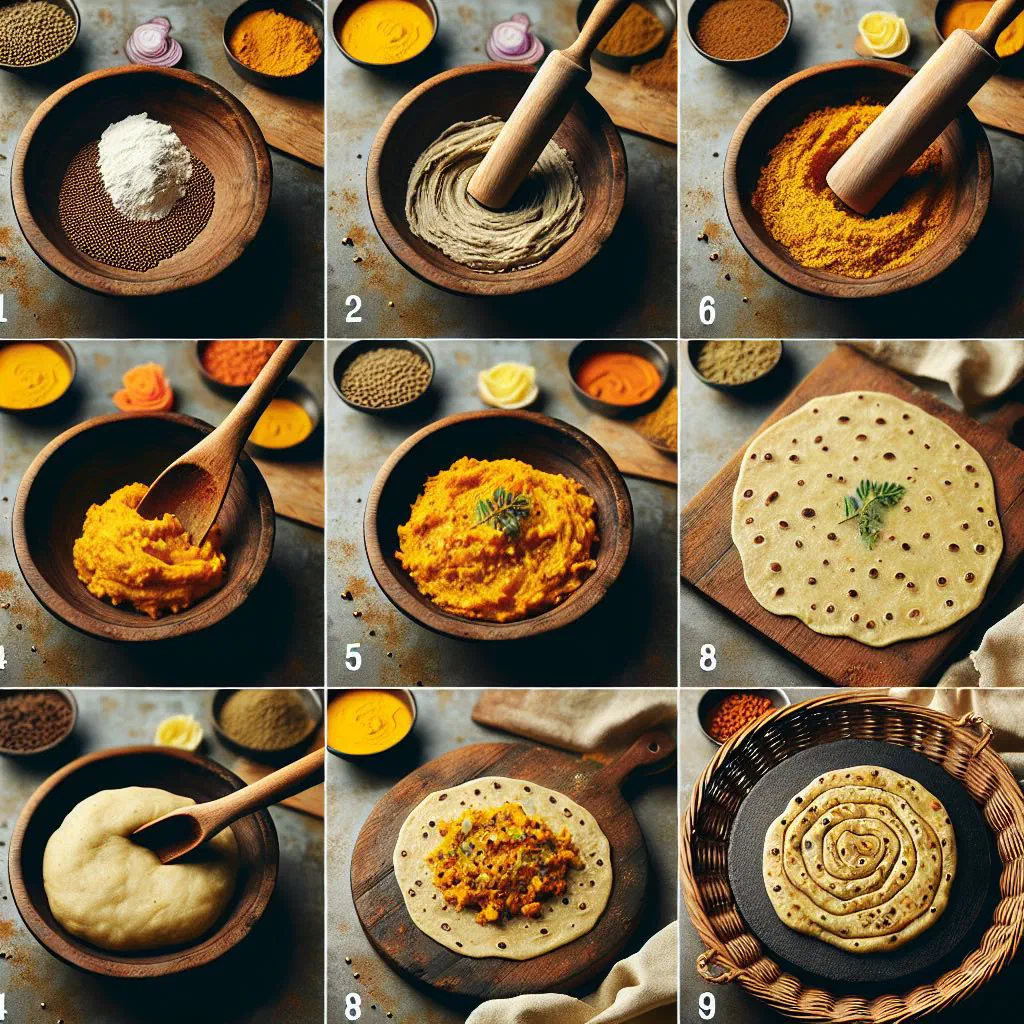 Golden dhal puri flatbreads filled with spiced yellow lentils