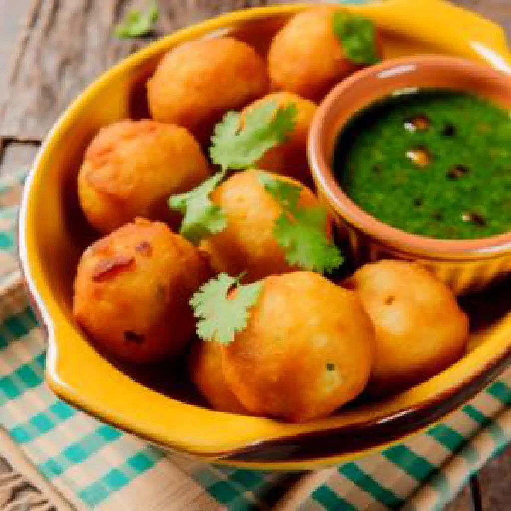 Golden fried gato roti chickpea fritters served as a Mauritian snack