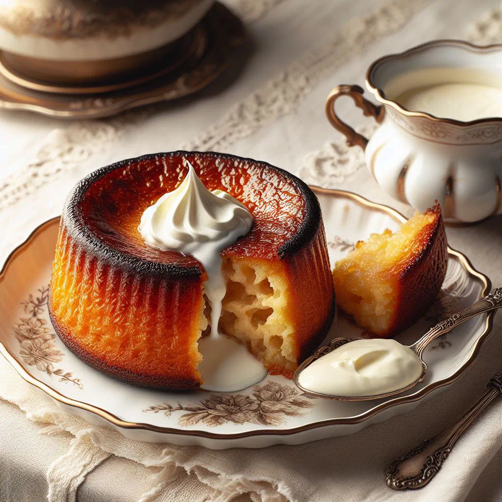 Golden baked pudding de pain, a Mauritian bread pudding, served in slices