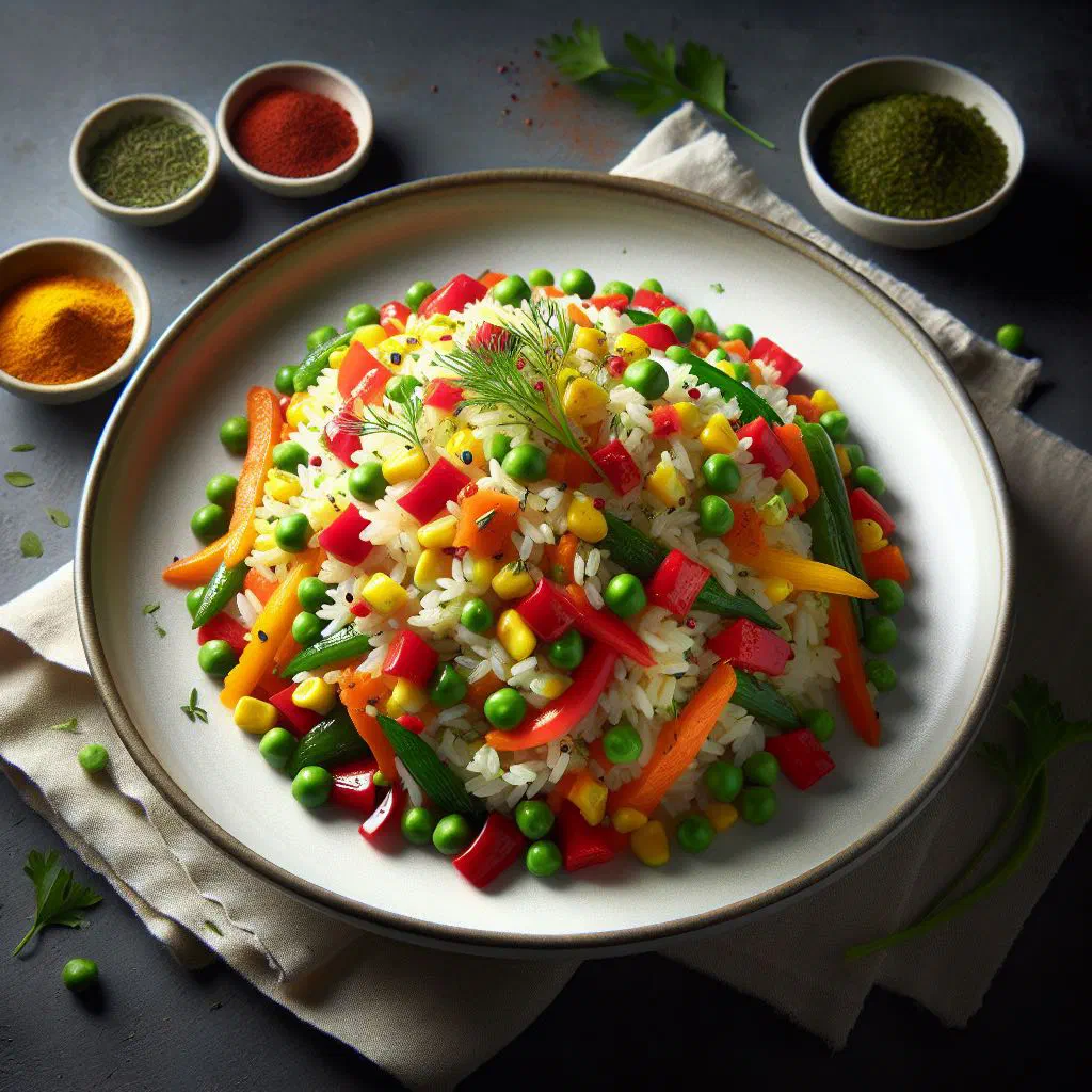 Riz Mélangé — Mauritian mixed rice with colourful vegetables and chicken