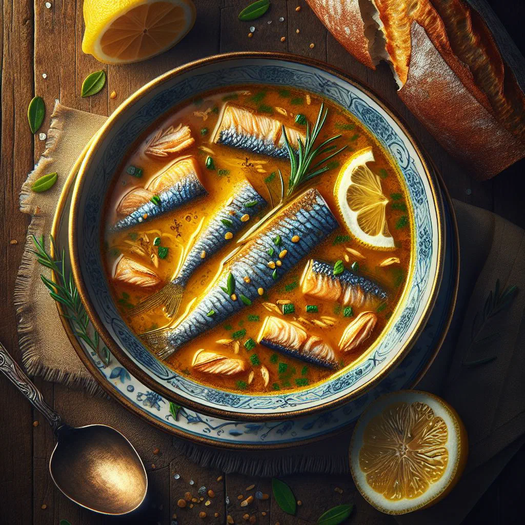 Bowl of Mauritian fish soup with coconut milk, tomato and fresh coriander