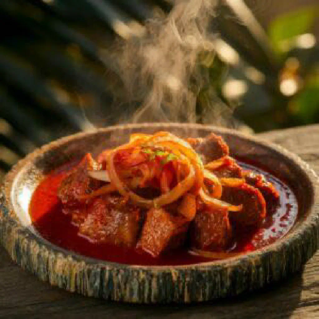 Zarico rouge with fresh fish, colourful vegetables and herbs in a pan