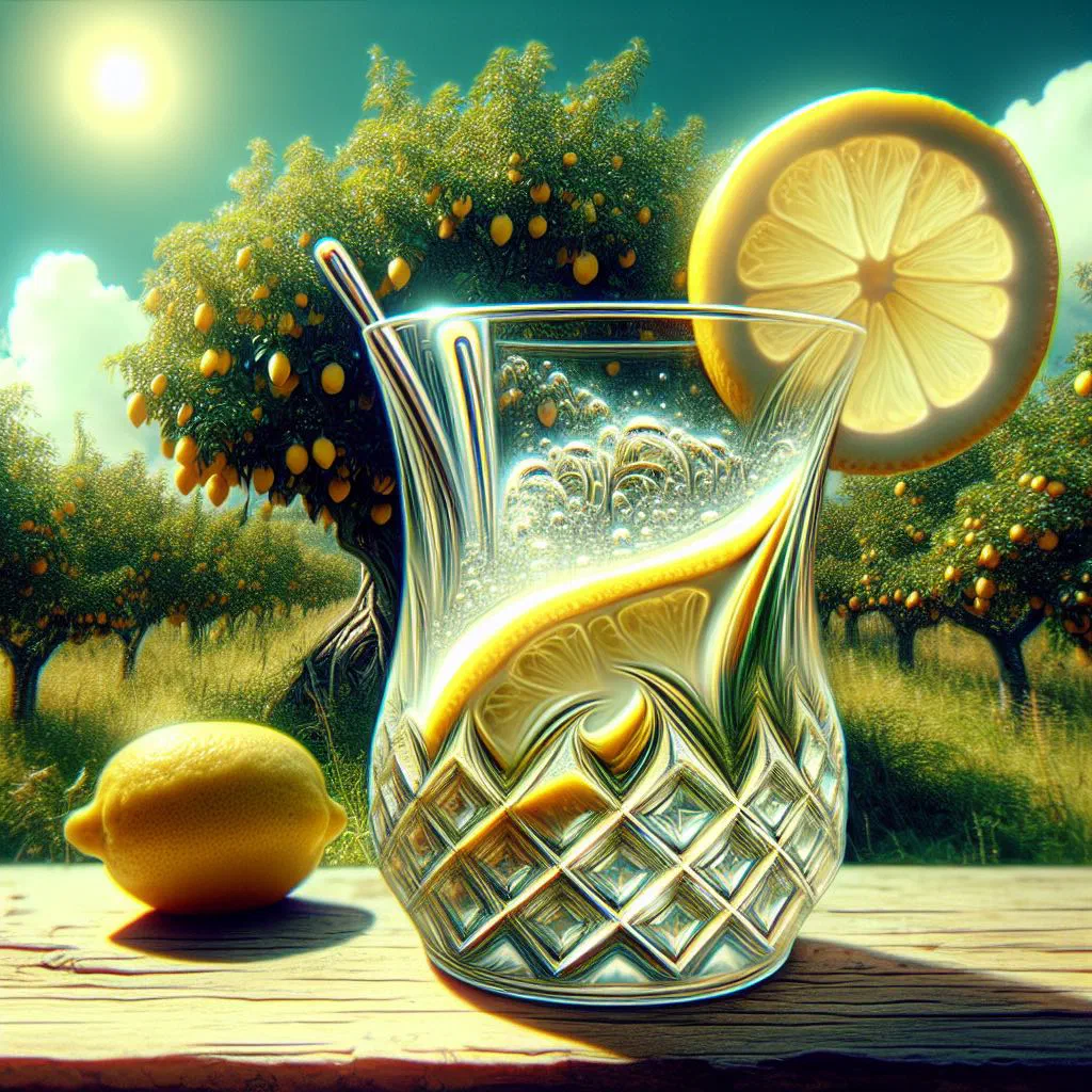 Glass of chilled zitrounnade lemonade garnished with fresh mint leaves
