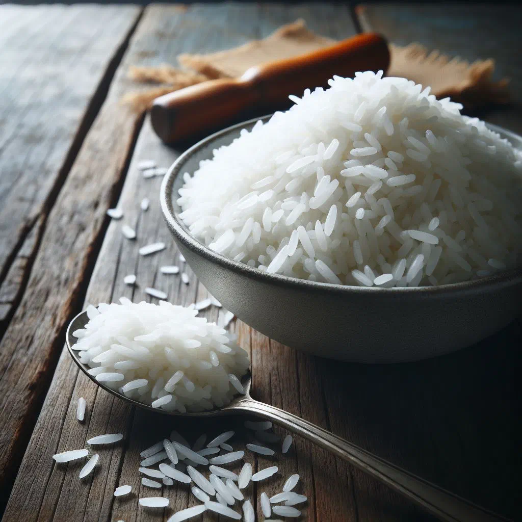 Fluffy Mexican white rice garnished with coriander and lime