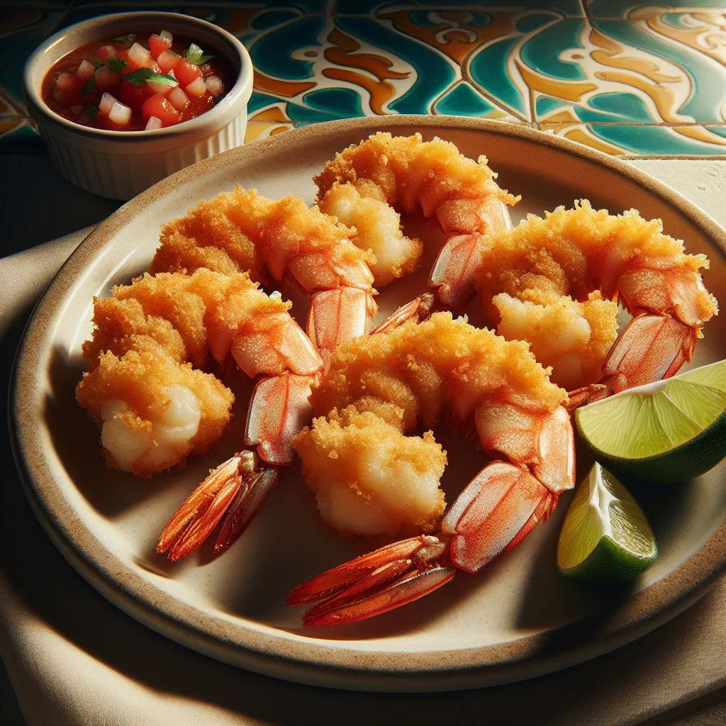 Golden, crispy breaded prawns served with lime wedges