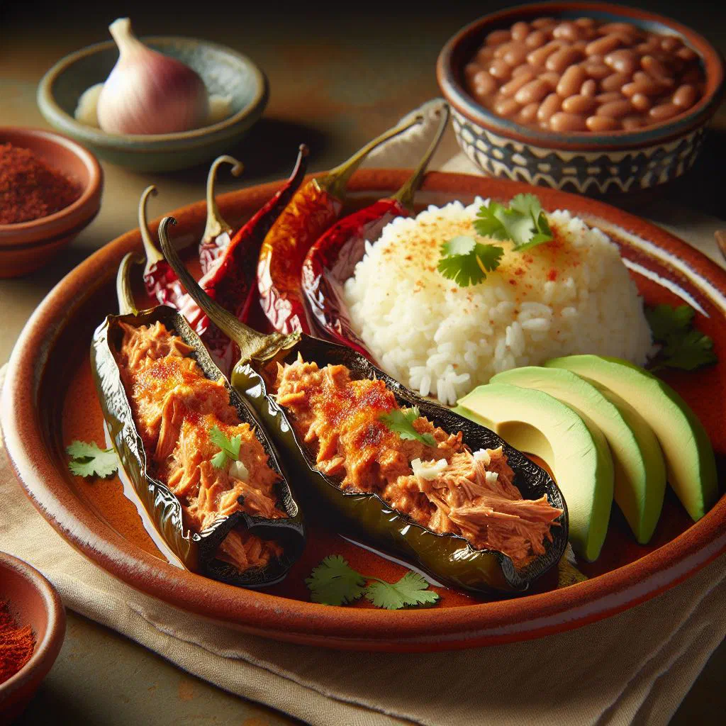 Golden battered chillies stuffed with tuna on a plate