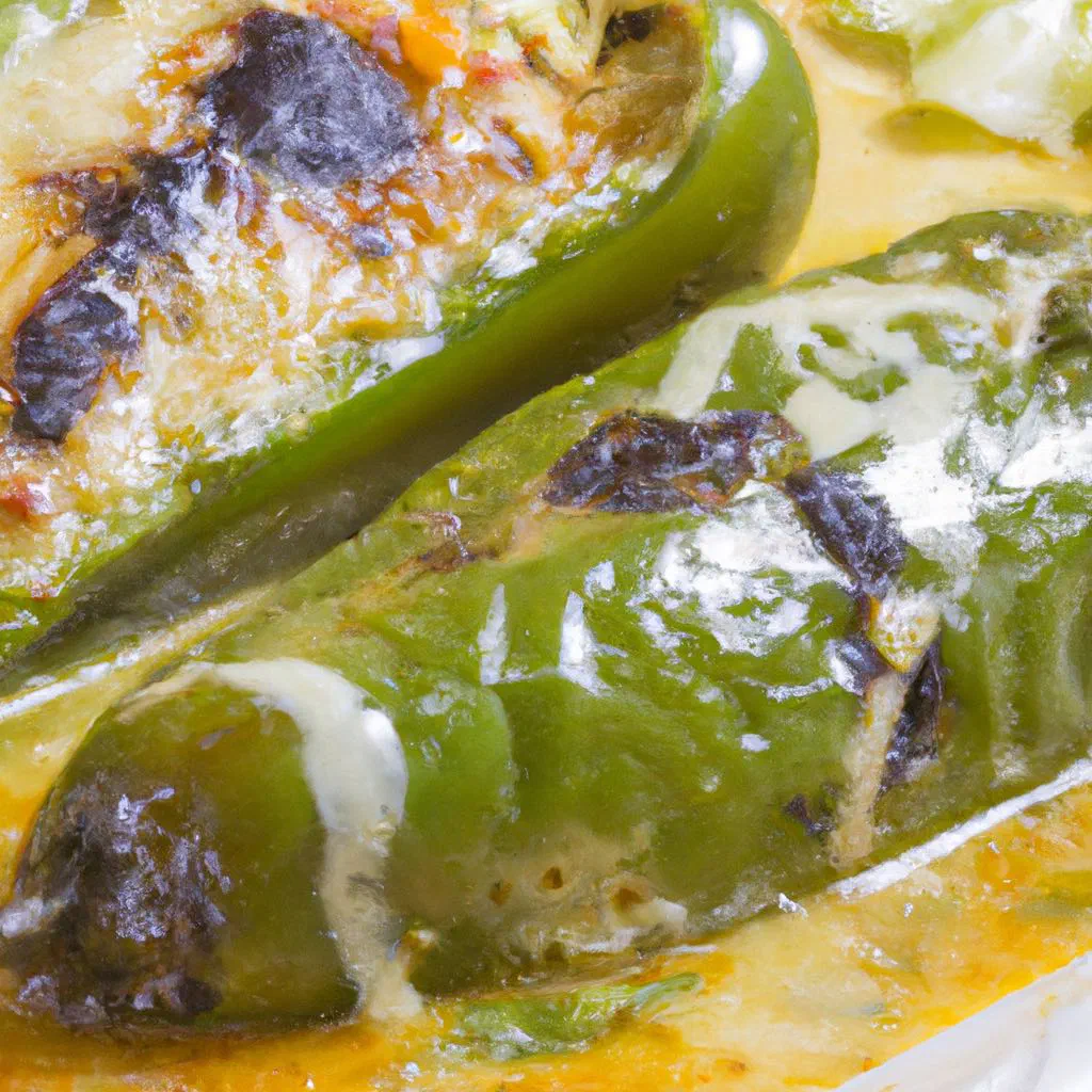Golden fried chiles rellenos topped with tomato and soured cream