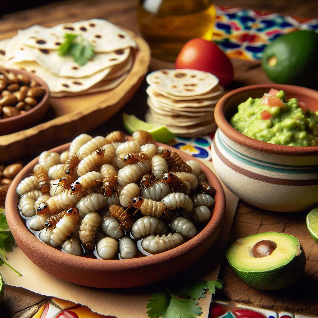 Sautéed escamoles served on tortillas with coriander and lime