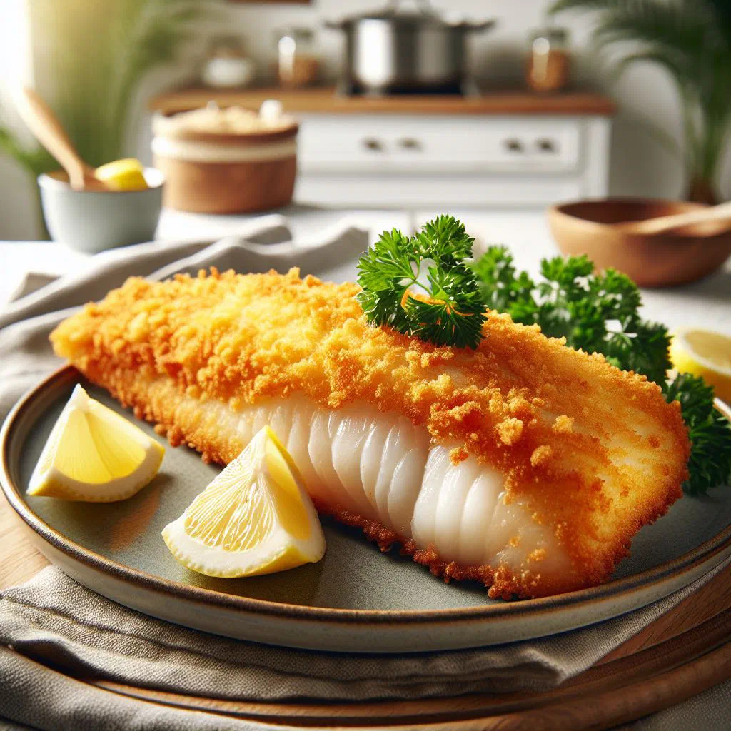 Golden breaded fish fillets served with lime wedges and fresh salsa