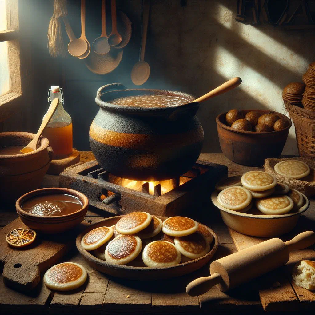 Sweet golden gorditas de piloncillo dusted with cinnamon on a plate