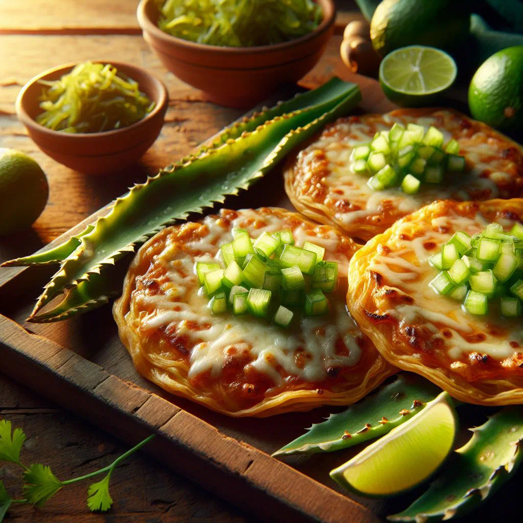 Huaraches topped with grilled nopales, queso fresco and avocado