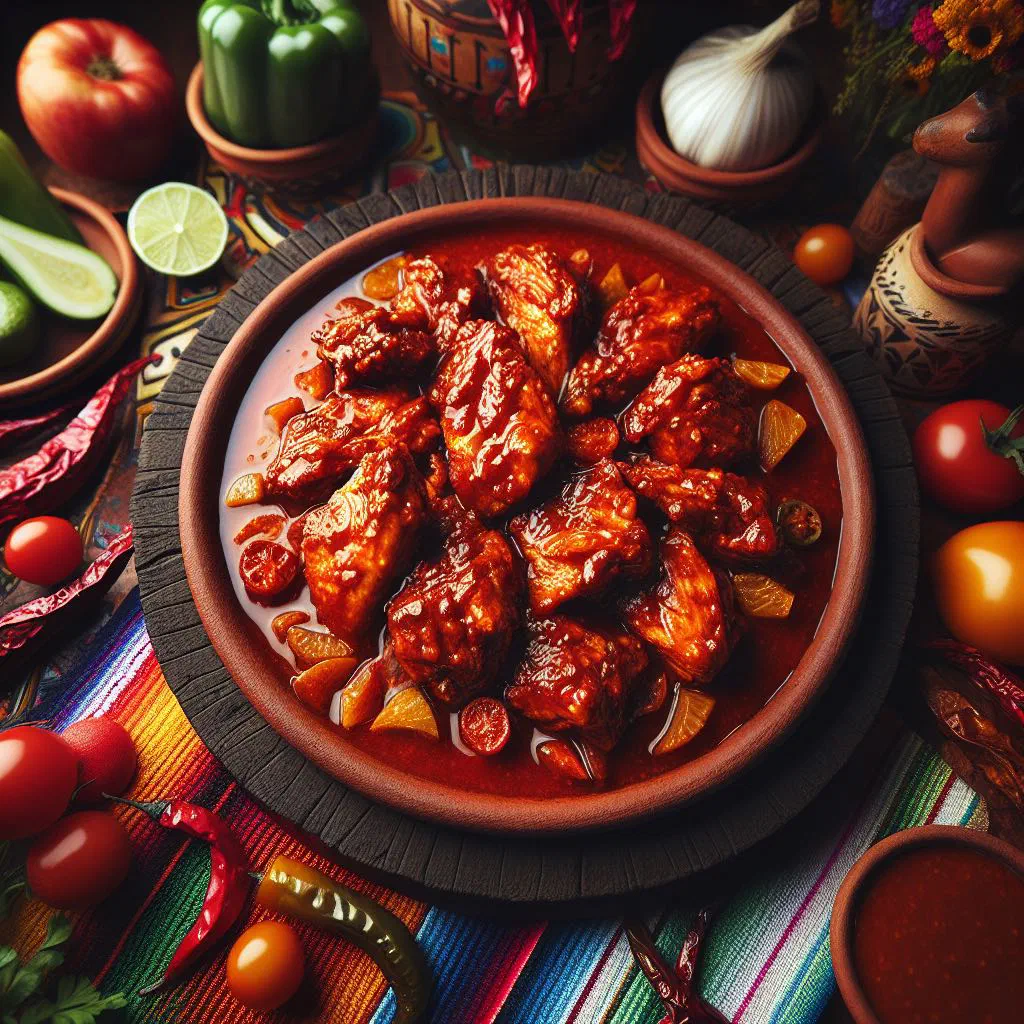 Pan-fried chicken in Valentina sauce garnished with fresh coriander