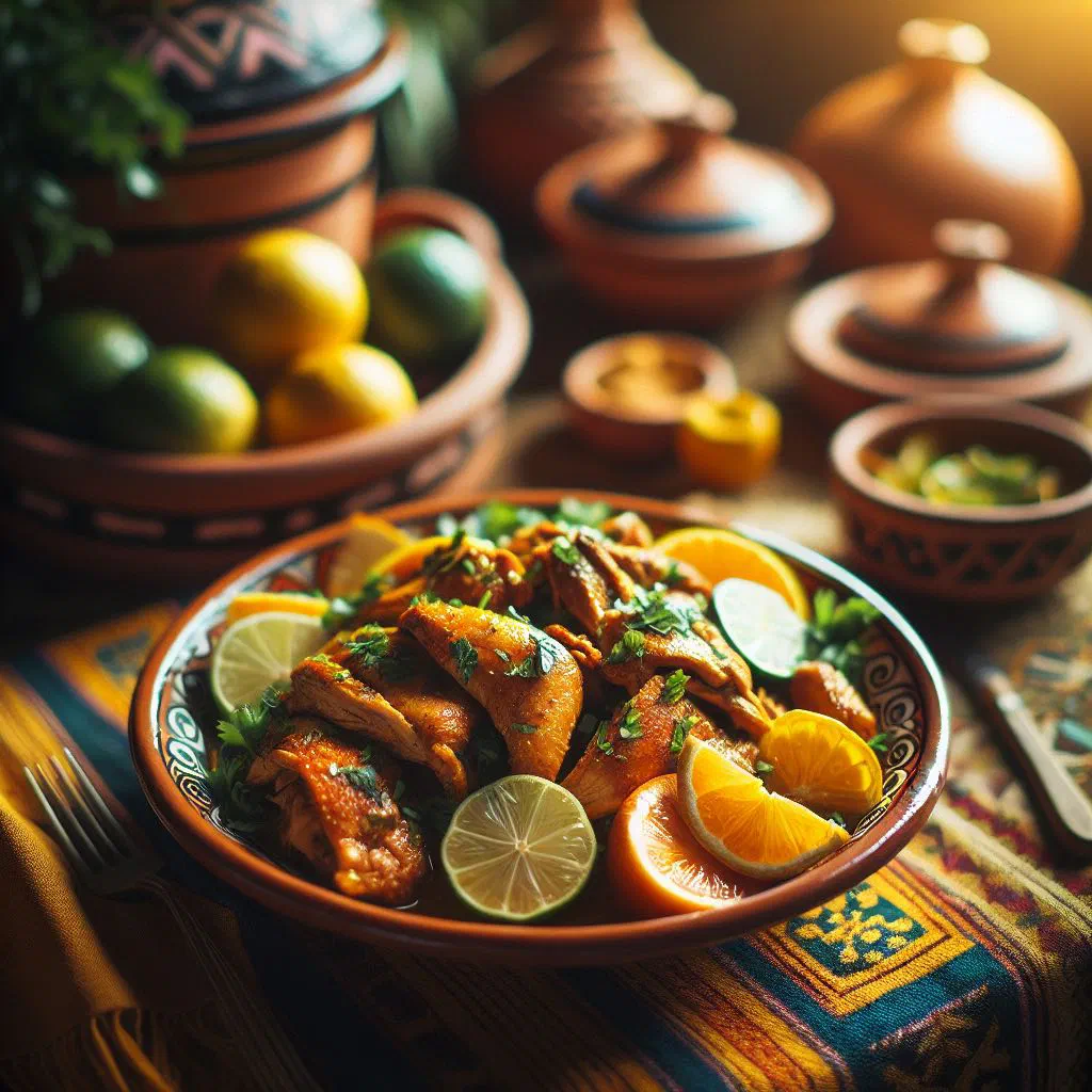 Achiote-marinated chicken cooked in banana leaves, served with rice and black beans