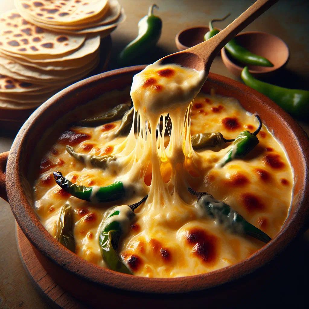 Bubbling queso fundido with chorizo and coriander served with warm tortillas