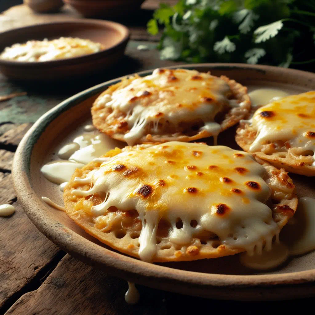 Mexican sopes topped with black beans, crumbled cheese, onion and tomato