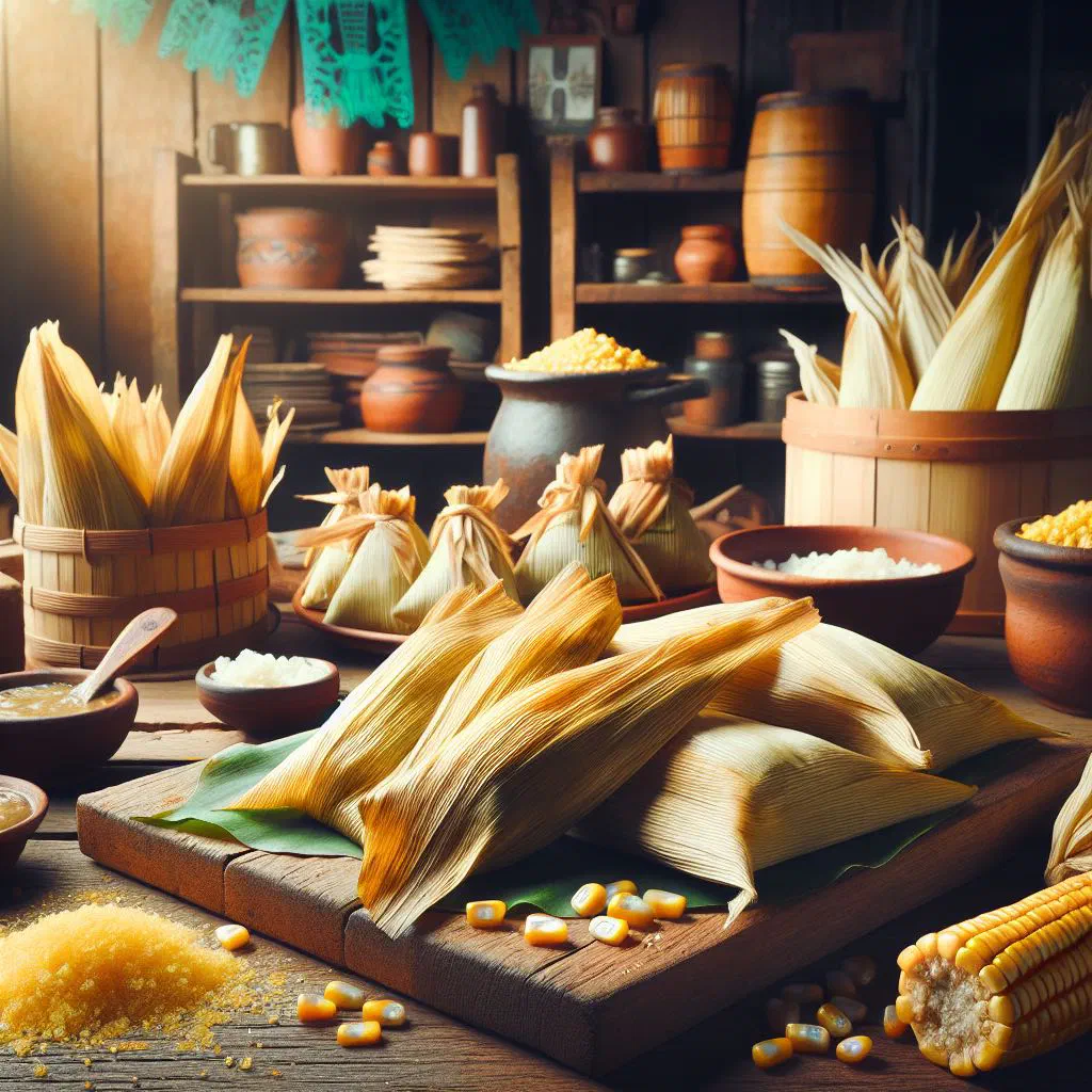 Steamed tamales de chipilín wrapped in corn husks on a plate
