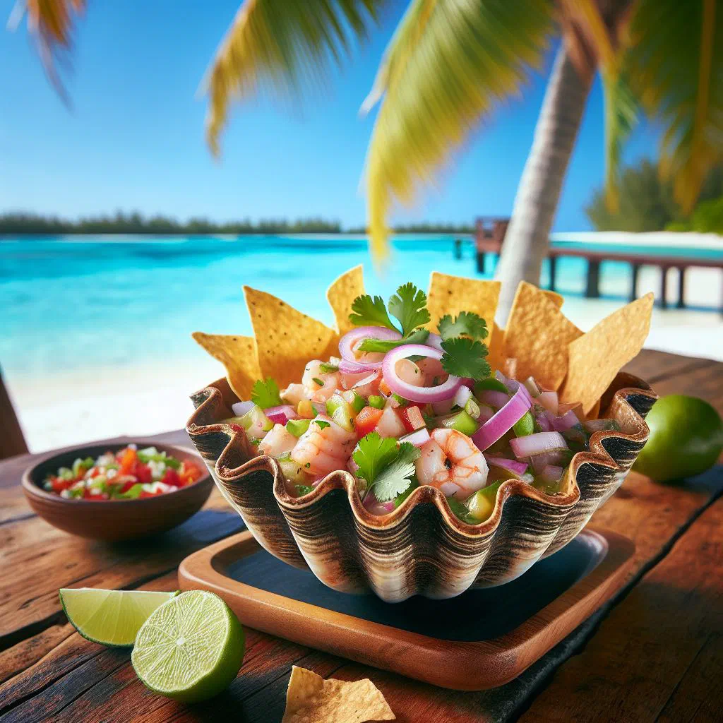 Island-style ceviche with diced fish, red pepper and coriander in a coconut-lime marinade