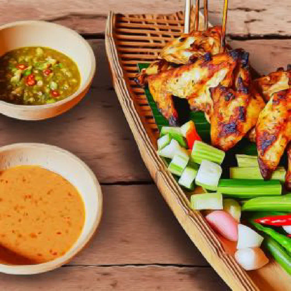Grilled kai-yang chicken with lime wedges and fresh coriander