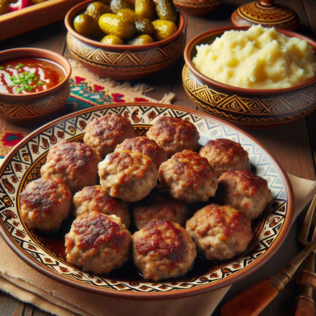 Golden-fried Moldovan meatballs served with polenta and fresh parsley