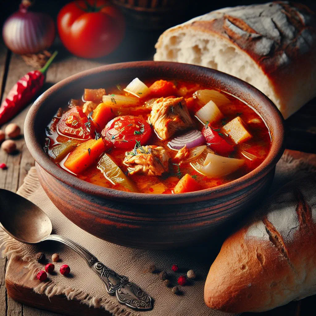 Bowl of Moldovan ciorbă de cocoș chicken soup with carrots and fresh parsley
