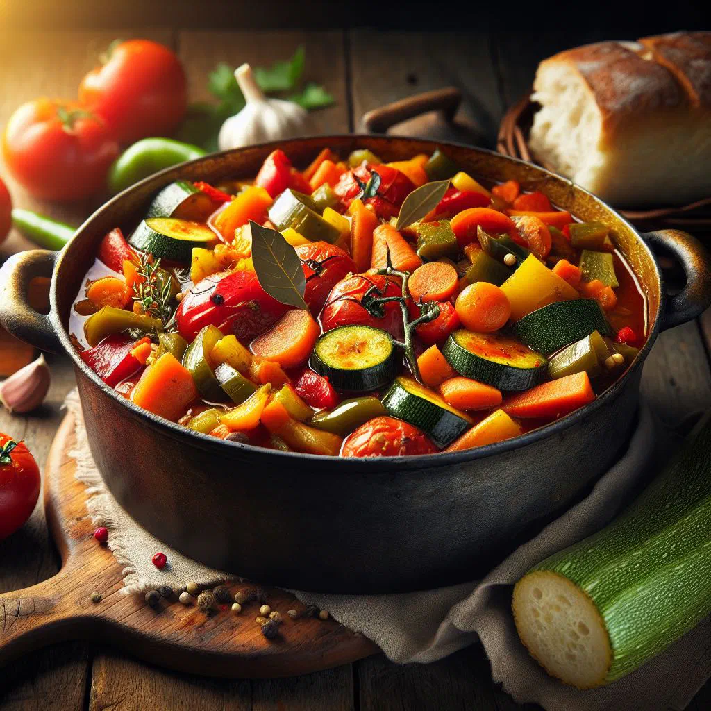 Moldovan vegetable stew with tomatoes, peppers and fresh parsley