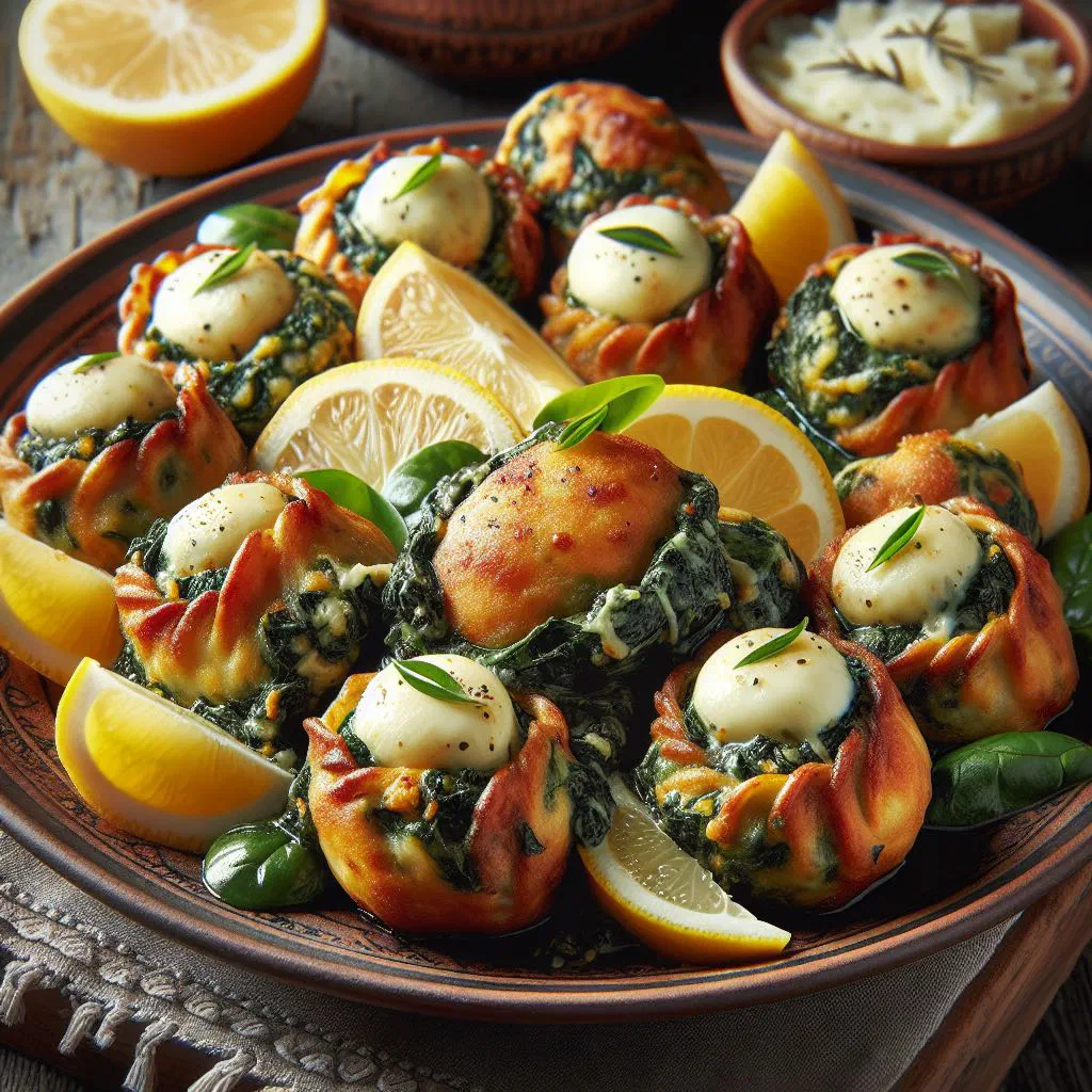 Golden fried barbagiuan pastries filled with spinach, rice and cheese