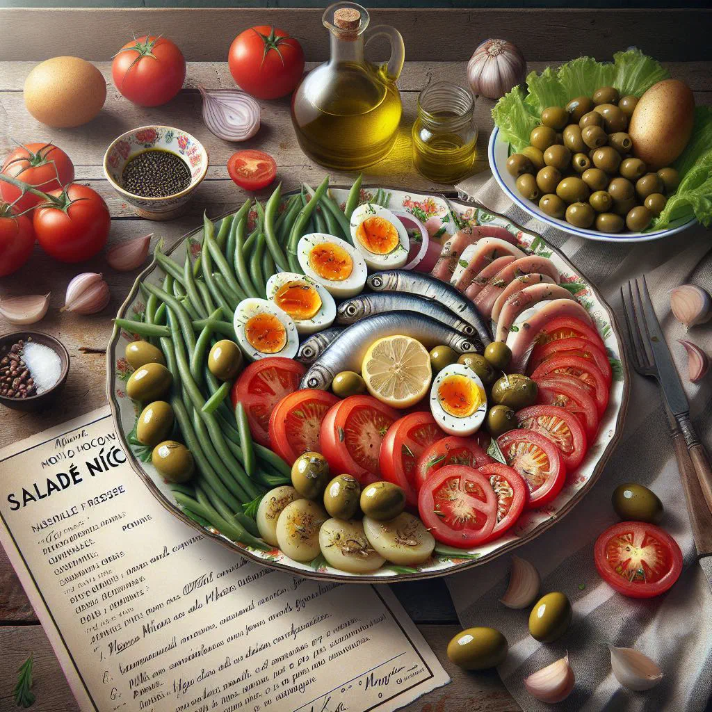 Salade Niçoise with tuna, green beans, tomatoes, eggs and black olives