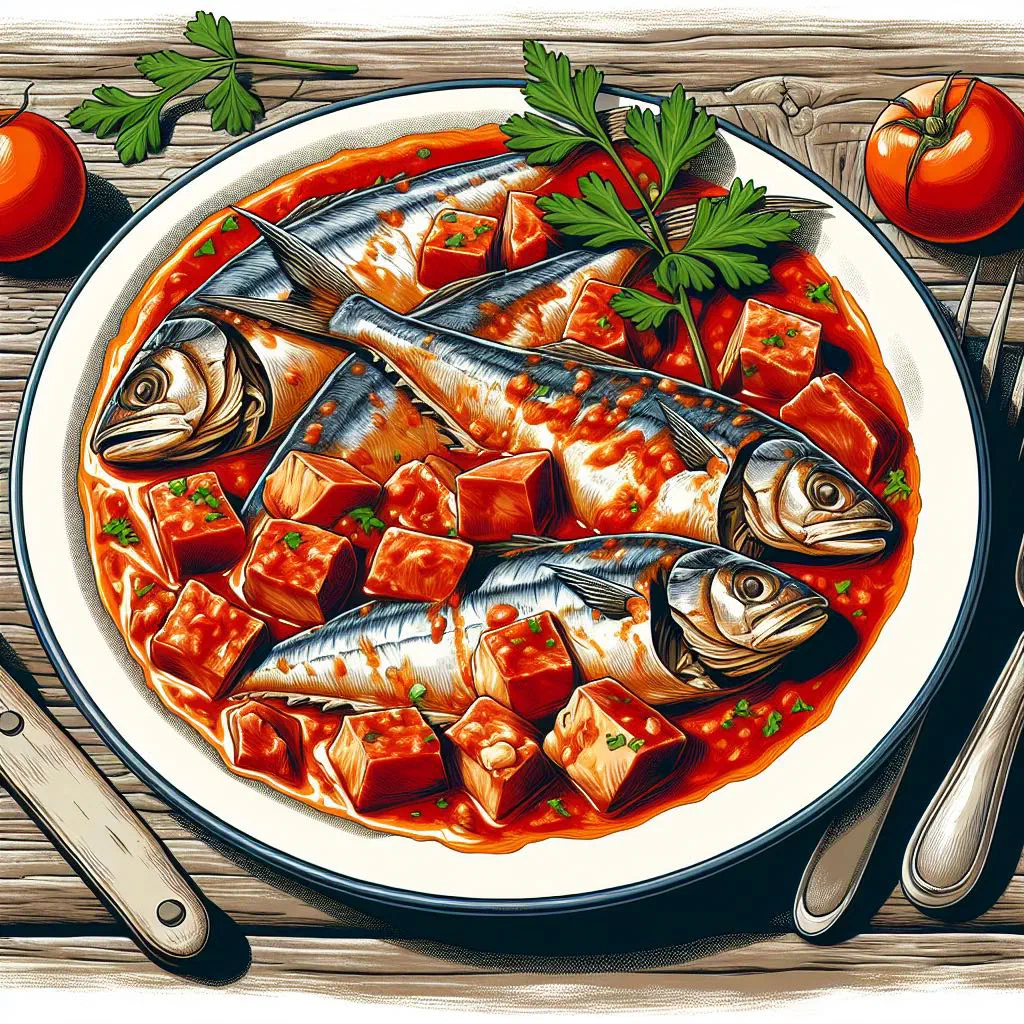 Stocafi with cod simmered in a rich tomato sauce, garnished with parsley