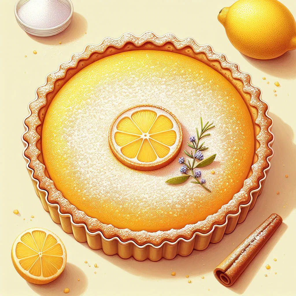 Slice of lemon tart with golden shortcrust pastry and glossy lemon filling