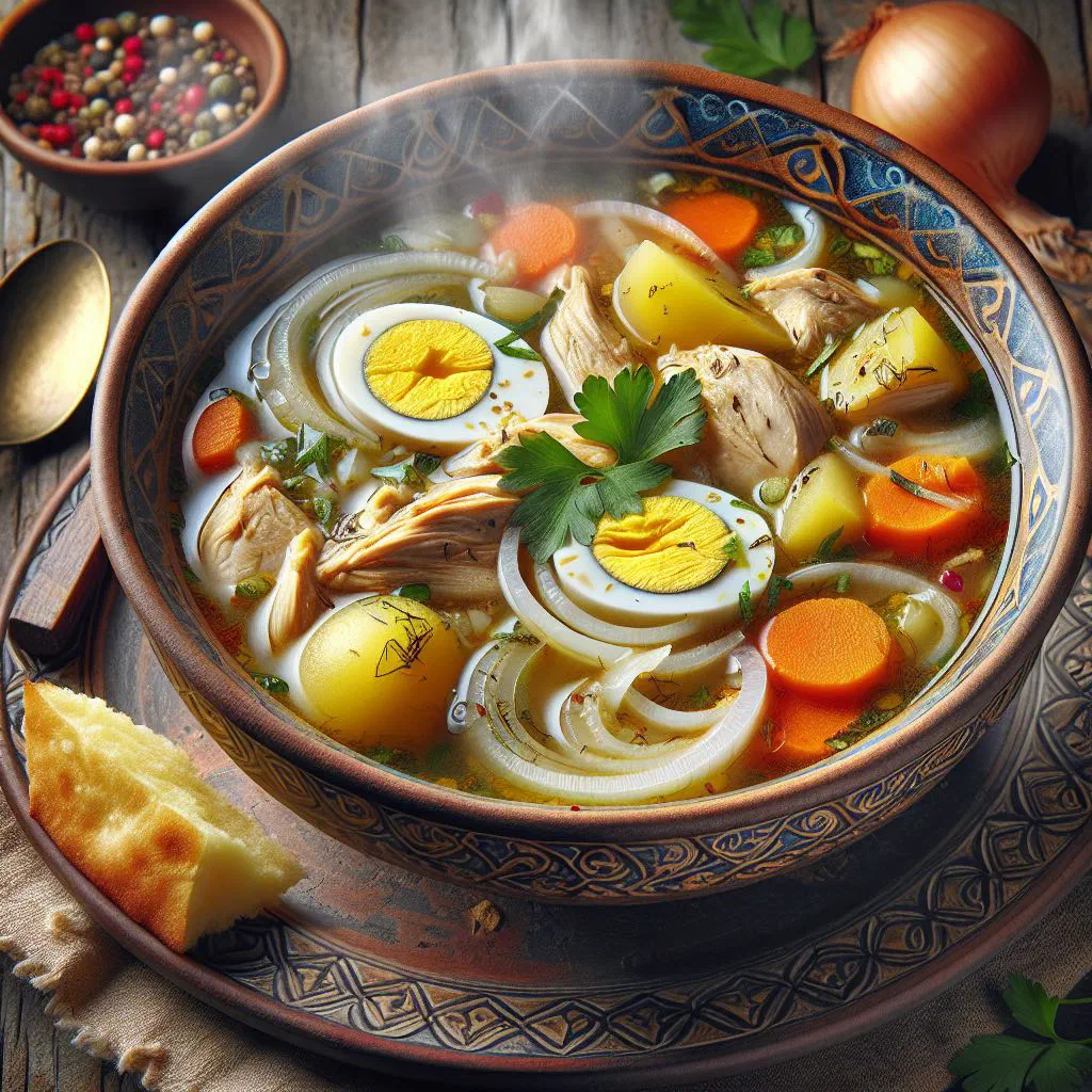 Rolled Mongolian chigirtma with a savoury meat and vegetable filling