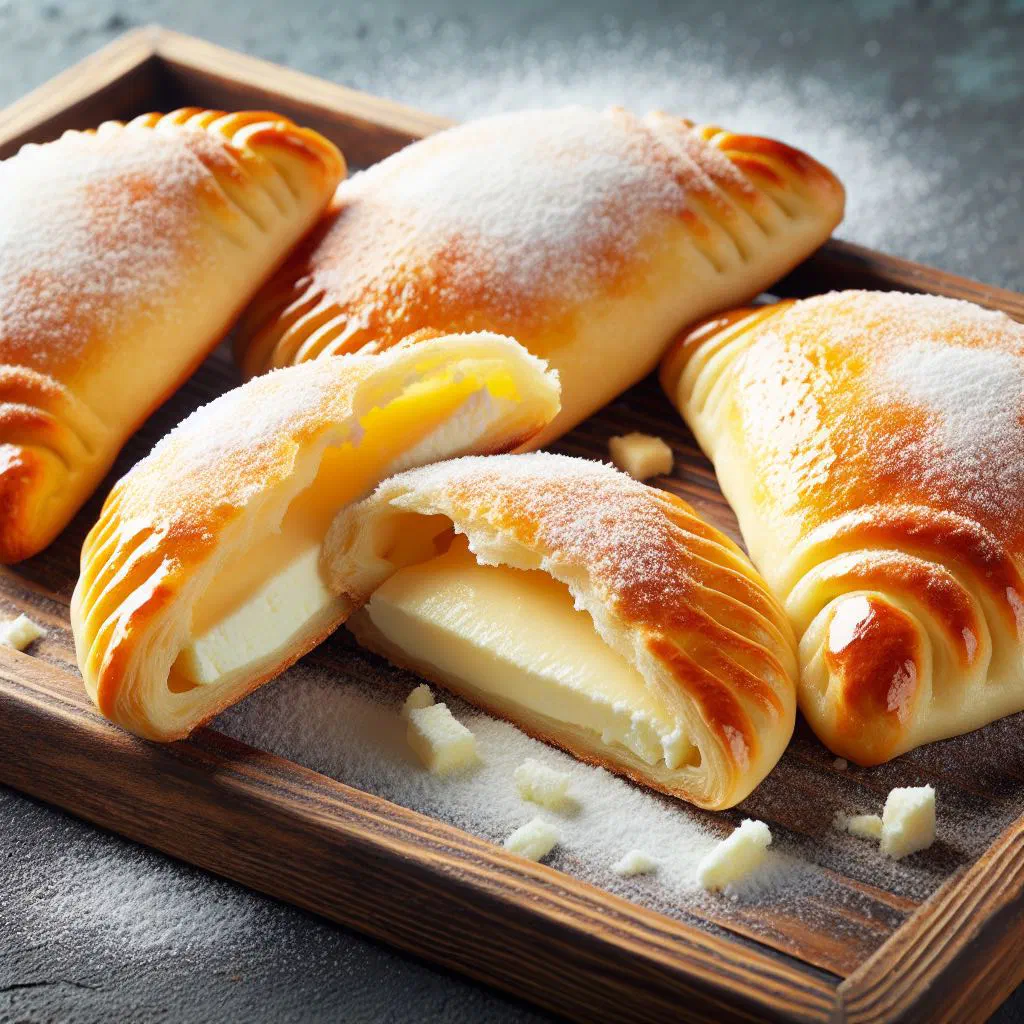 Golden baked Montenegrin cheese-filled crescent rolls on a platter