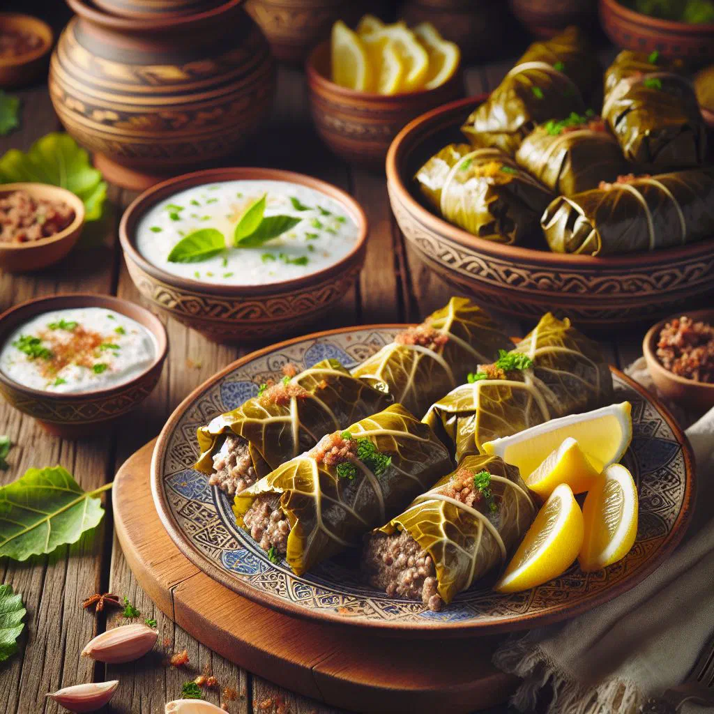 Montenegrin sarmice cabbage rolls in broth with fresh herbs and sour cream