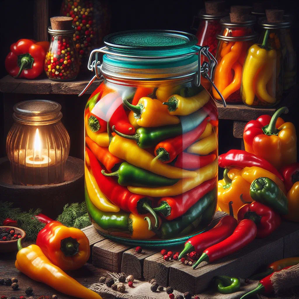 Slow-cooked pepper relish in a rustic bowl, garnished with fresh herbs