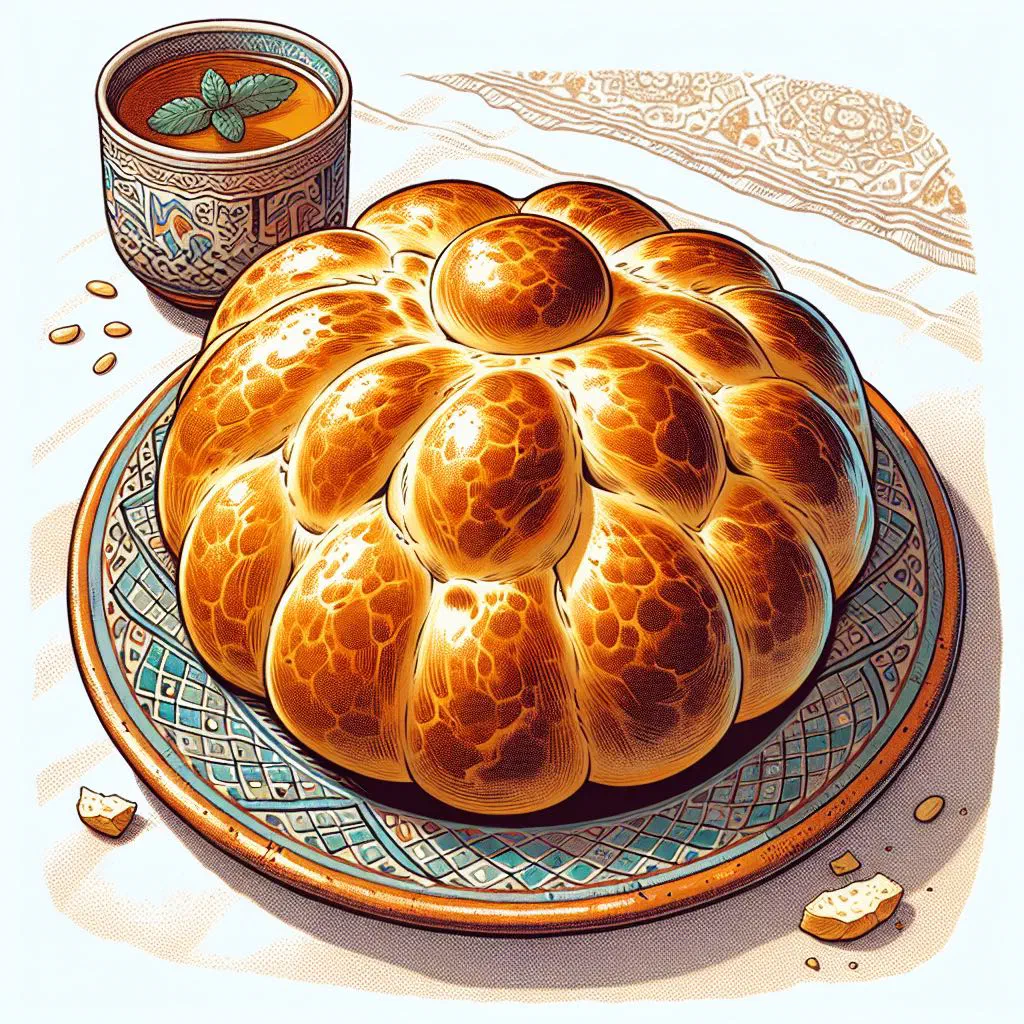 Stack of golden Moroccan batbout flatbreads on a plate