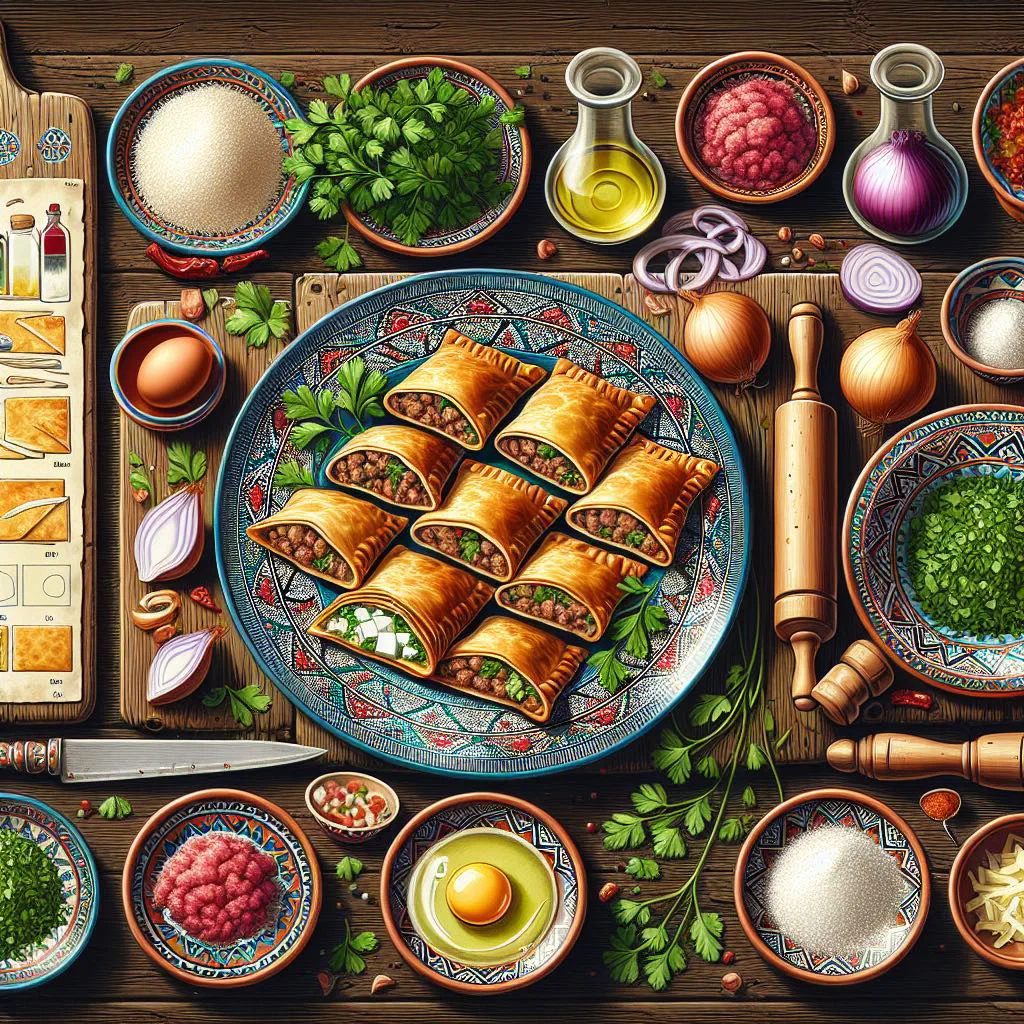 Golden, crispy Moroccan bourek pastries served with fresh herbs