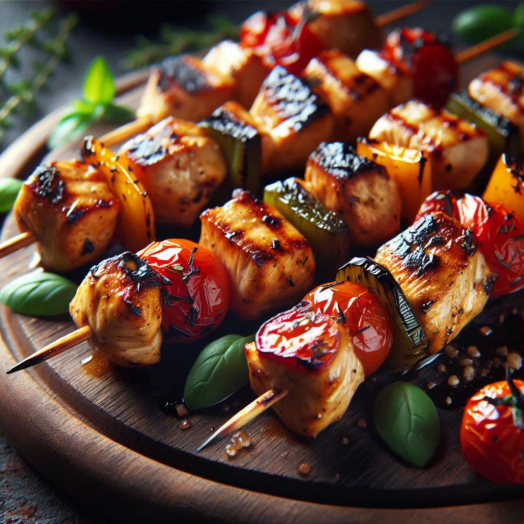 Grilled Moroccan chicken skewers with spices and lemon