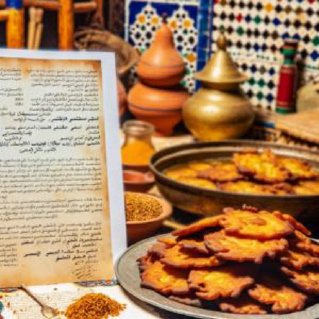 Golden Moroccan chickpea fritters garnished with fresh herbs and lemon